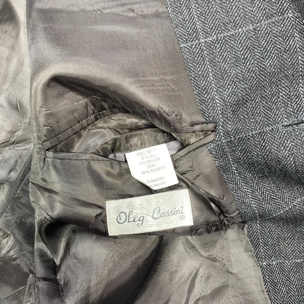 Oleg Cassini Blazer Mens 42R Gray Windowpane Wool Cashmere Blend Suit Jacket